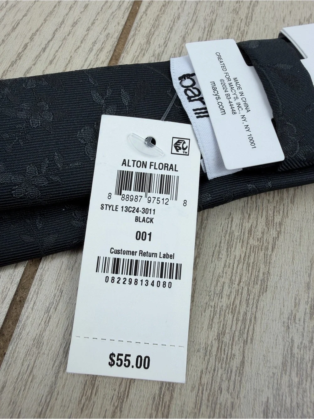 654 Bar III Men's Tie Alton Floral 001 Black $55 Polyester Skinny Slim